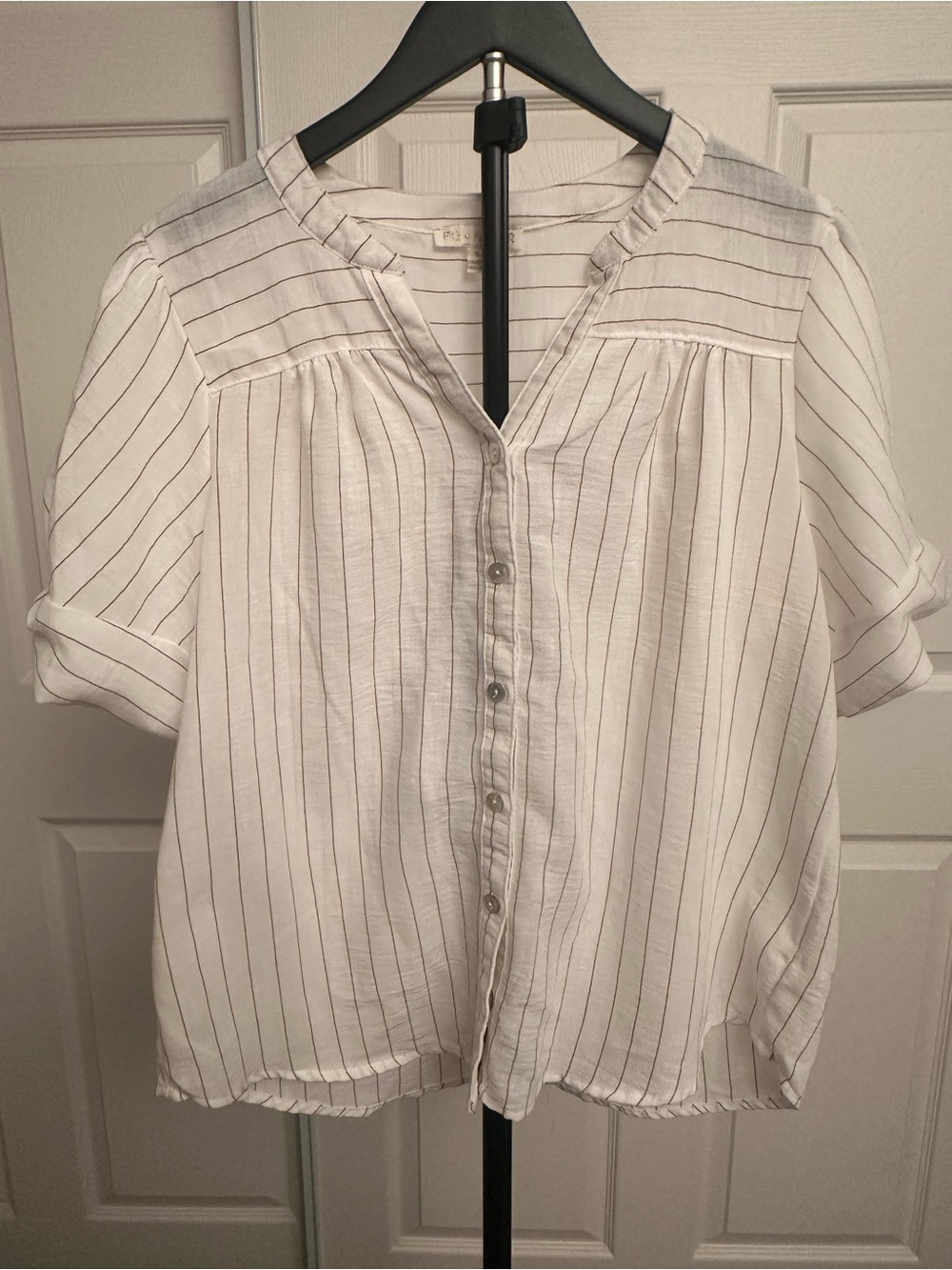 fig and flower White Blouse with Thin Black Pinstripes